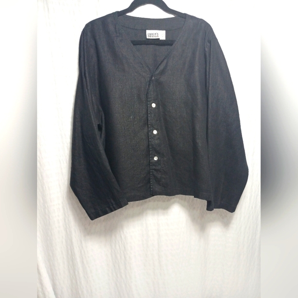 Chicos Design 100% Linen Collarless Long Sleve Button Down Top. Size XL(3) - Picture 1 of 7